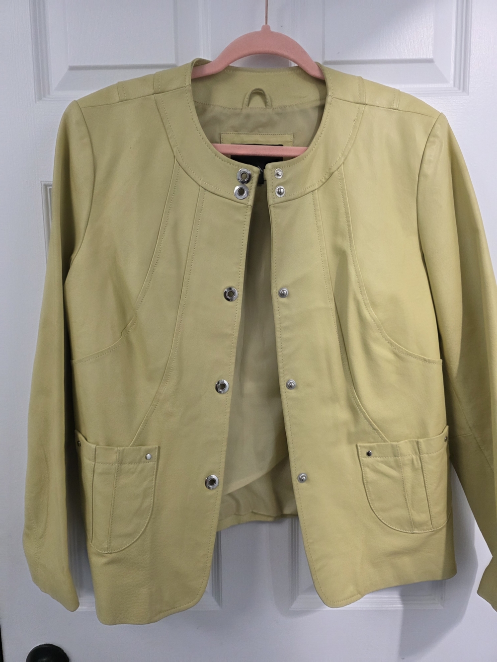 Bernardo Pale Yellow Leather Snap-Front Jacket